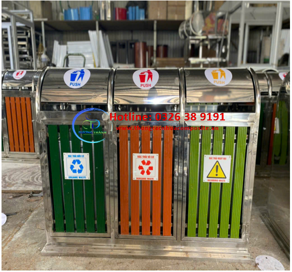thùng rác 2 ngăn giả gỗ