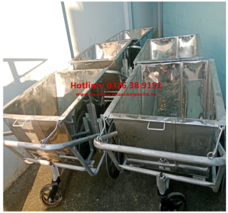 Xe Thu Gom Rác 3 Bánh Đẩy Tay Inox 400L, 500L